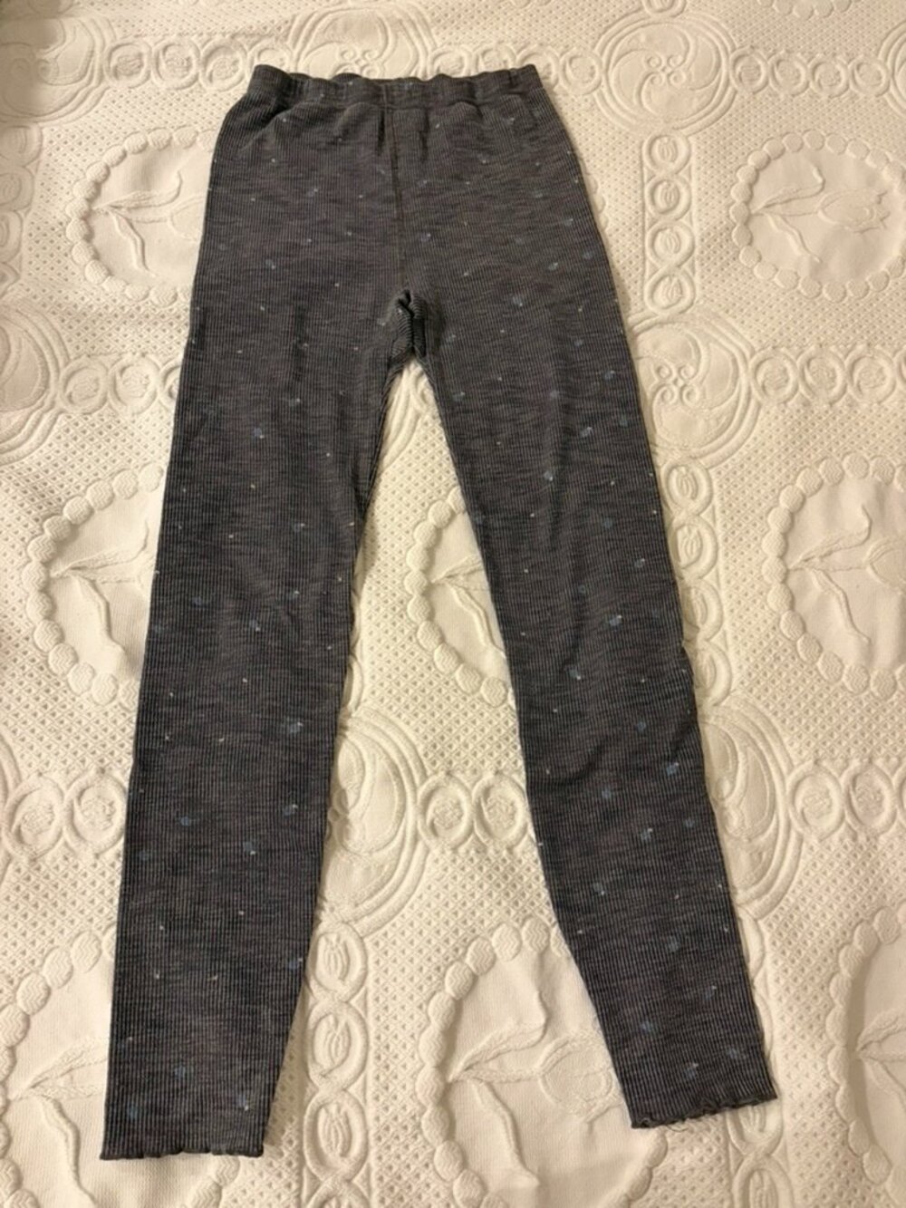 Anthropologie Charcoal Grey Ribbed Floral Knit Leggings / Loungewear